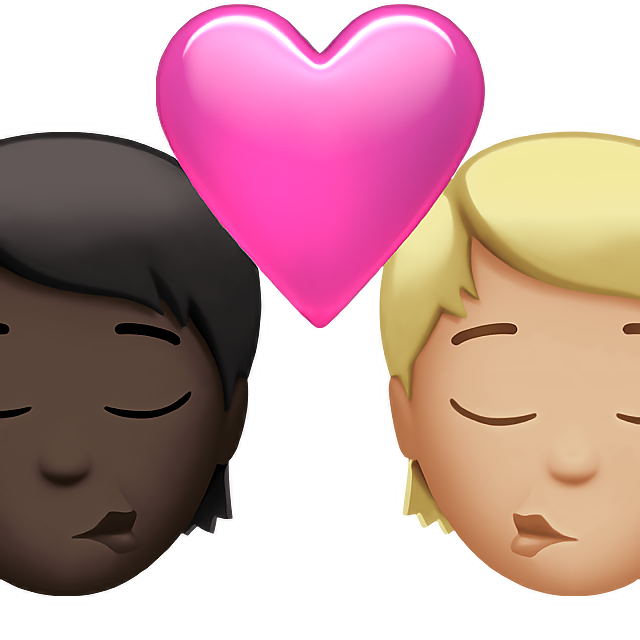 Kiss: Person, Person, Dark Skin Tone, Medium-Light Skin Tone