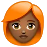Woman: Medium-Dark Skin Tone, Red Hair Emoji 👩🏾‍🦰 image - WhatsApp style