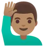 Man Raising Hand: Medium Skin Tone Emoji 🙋🏽‍♂️ image - Google Noto Color style