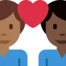 Couple With Heart: Man, Man, Medium-Dark Skin Tone, Dark Skin Tone Emoji 👨🏾‍❤️‍👨🏿 image - Twitter / X (Twemoji) style