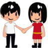 Woman And Man Holding Hands: Medium-Light Skin Tone Emoji 👫🏼 image - Emojidex style