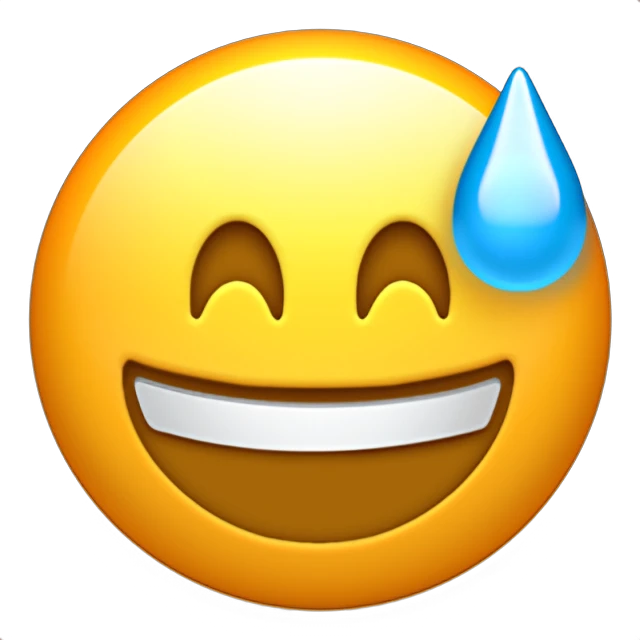 Smile（╹◡╹）2点 😅｜口を開けて冷たい汗で顔を笑顔絵文字の意味、コピー＆ペースト