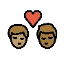 Kiss: Man, Man, Medium Skin Tone, Medium-Dark Skin Tone Emoji 👨🏽‍❤️‍💋‍👨🏾 image - OpenMoji style