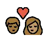 Kiss: Person, Person, Medium-Dark Skin Tone, Medium Skin Tone Emoji 🧑🏾‍❤️‍💋‍🧑🏽 image - OpenMoji style