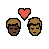 Kiss: Man, Man, Dark Skin Tone, Medium-Dark Skin Tone Emoji 👨🏿‍❤️‍💋‍👨🏾 image - OpenMoji style