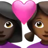 Couple With Heart: Woman, Woman, Dark Skin Tone, Medium-Dark Skin Tone Emoji 👩🏿‍❤️‍👩🏾 image - Apple style
