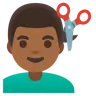 Man Getting Haircut: Medium-Dark Skin Tone Emoji 💇🏾‍♂️ image - Google Noto Color style