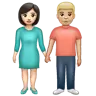 Woman And Man Holding Hands: Light Skin Tone, Medium-Light Skin Tone Emoji 👩🏻‍🤝‍👨🏼 image - WhatsApp style