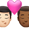 Kiss: Man, Man, Light Skin Tone, Medium-Dark Skin Tone Emoji 👨🏻‍❤️‍💋‍👨🏾 image - Apple style
