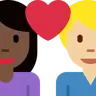 Couple With Heart: Woman, Man, Dark Skin Tone, Medium-Light Skin Tone Emoji 👩🏿‍❤️‍👨🏼 image - Twitter / X (Twemoji) style