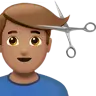 Man Getting Haircut: Medium Skin Tone Emoji 💇🏽‍♂️ image - Apple style