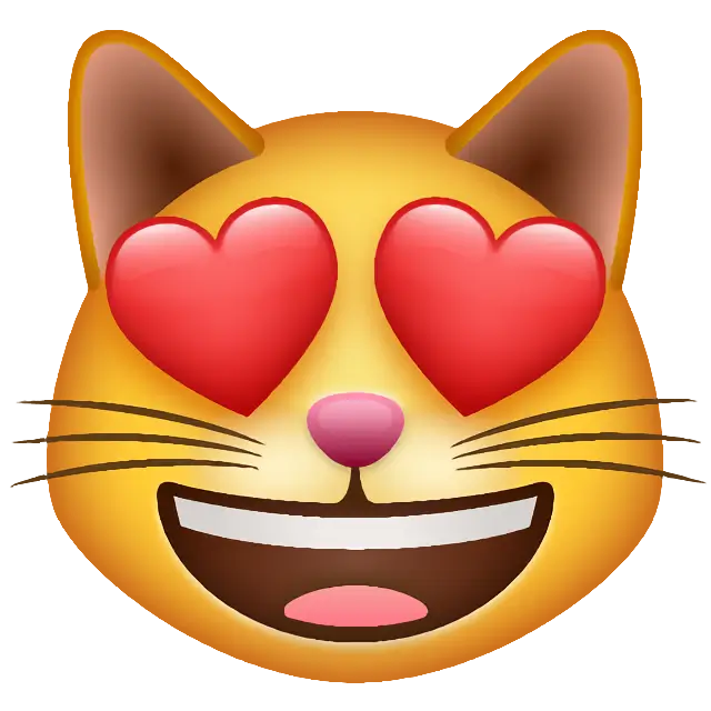 Cara de gato sonriente con ojos de corazón