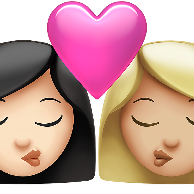 Kiss: Woman, Woman, Light Skin Tone, Medium-Light Skin Tone