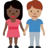 Woman And Man Holding Hands: Dark Skin Tone, Medium Skin Tone Emoji 👩🏿‍🤝‍👨🏽 image - Twitter / X (Twemoji) style