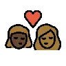 Kiss: Woman, Woman, Dark Skin Tone, Medium-Dark Skin Tone Emoji 👩🏿‍❤️‍💋‍👩🏾 image - OpenMoji style