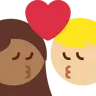 Kiss: Woman, Man, Medium-Dark Skin Tone, Medium-Light Skin Tone Emoji 👩🏾‍❤️‍💋‍👨🏼 image - Twitter / X (Twemoji) style