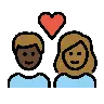 Couple With Heart: Woman, Man, Dark Skin Tone, Medium-Dark Skin Tone Emoji 👩🏿‍❤️‍👨🏾 image - OpenMoji style