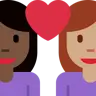 Couple With Heart: Woman, Woman, Dark Skin Tone, Medium Skin Tone Emoji 👩🏿‍❤️‍👩🏽 image - Twitter / X (Twemoji) style