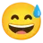 Volto sorridente con bocca aperta e sudore freddo
