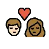 Kiss: Person, Person, Light Skin Tone, Medium-Dark Skin Tone Emoji 🧑🏻‍❤️‍💋‍🧑🏾 image - OpenMoji style