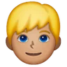 Man: Medium Skin Tone, Blond Hair Emoji 👱🏽‍♂️ image - Samsung style