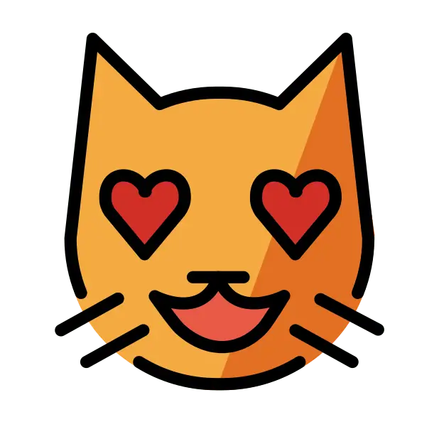 Cara de gato sonriente con ojos de corazón