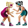 Women Wrestling: Medium-Light Skin Tone, Light Skin Tone Emoji 👩🏼‍🫯‍👩🏻 image - Apple style
