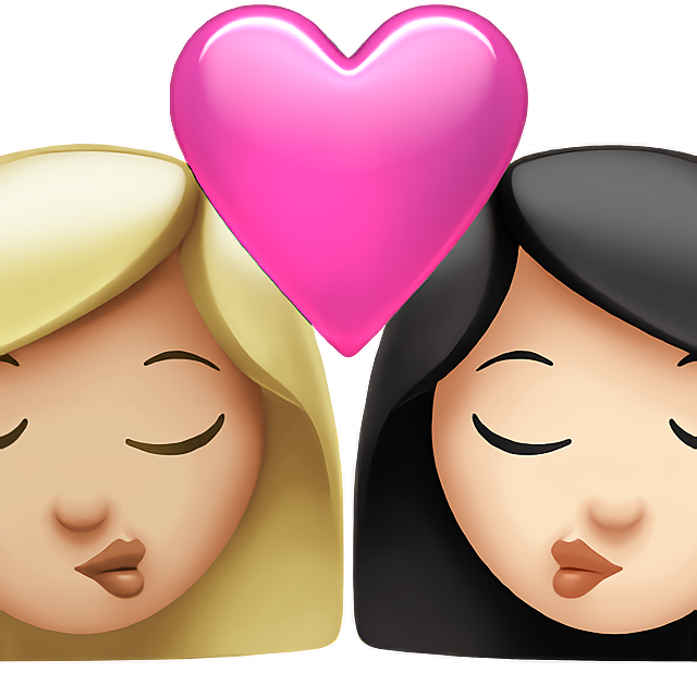 Kiss: Woman, Woman, Medium-Light Skin Tone, Light Skin Tone