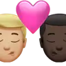Kiss: Man, Man, Medium-Light Skin Tone, Dark Skin Tone Emoji 👨🏼‍❤️‍💋‍👨🏿 image - Apple style
