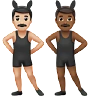 Men With Bunny Ears: Light Skin Tone, Medium-Dark Skin Tone Emoji 👨🏻‍🐰‍👨🏾 image - Apple style