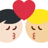 Kiss: Man, Man, Light Skin Tone, Medium-Light Skin Tone Emoji 👨🏻‍❤️‍💋‍👨🏼 image - Twitter / X (Twemoji) style