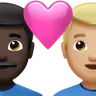 Couple With Heart: Man, Man, Dark Skin Tone, Medium-Light Skin Tone Emoji 👨🏿‍❤️‍👨🏼 image - Apple style