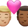 Kiss: Man, Man, Medium-Light Skin Tone, Medium-Dark Skin Tone Emoji 👨🏼‍❤️‍💋‍👨🏾 image - Apple style