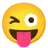 Cara con lengua atascada y guiño de ojos