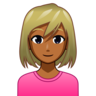 Woman: Medium-Dark Skin Tone, Blond Hair Emoji 👱🏾‍♀️ image - Emojidex style
