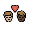 Kiss: Man, Man, Medium-Light Skin Tone, Dark Skin Tone Emoji 👨🏼‍❤️‍💋‍👨🏿 image - OpenMoji style