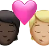 Kiss: Person, Person, Dark Skin Tone, Medium-Light Skin Tone Emoji 🧑🏿‍❤️‍💋‍🧑🏼 image - Apple style