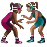 Women Wrestling: Medium-Dark Skin Tone, Medium Skin Tone Emoji 👩🏾‍🫯‍👩🏽 image - Apple style