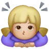Woman Bowing: Medium-Light Skin Tone Emoji 🙇🏼‍♀️ image - Samsung style