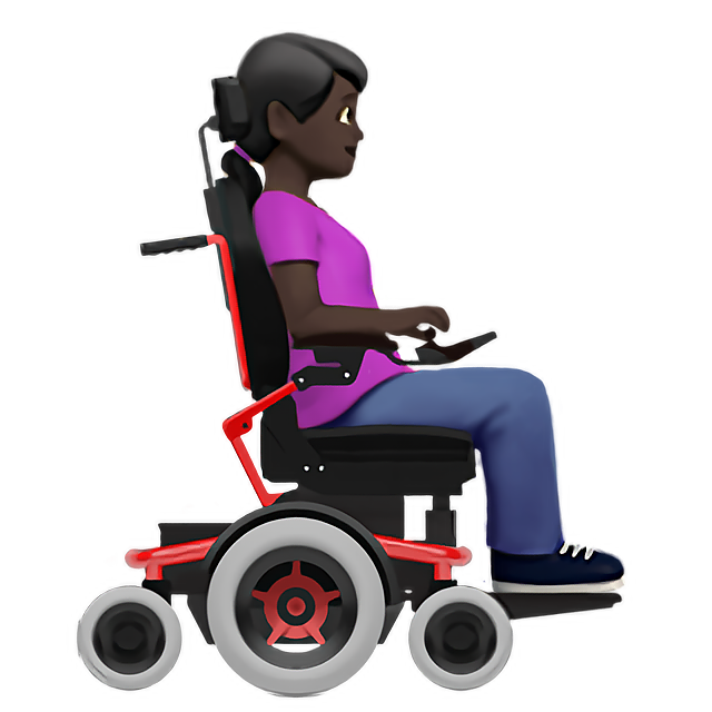 Woman In Motorized Wheelchair Facing Right: Dark Skin Tone