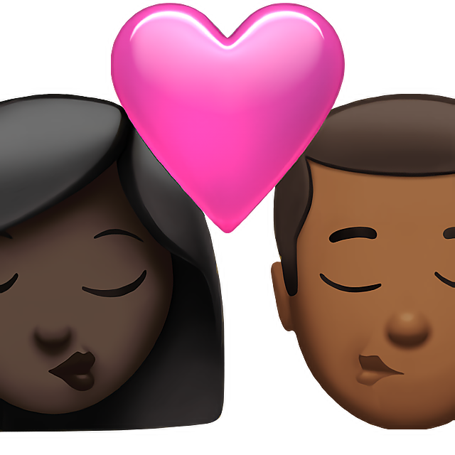 Kiss: Woman, Man, Dark Skin Tone, Medium-Dark Skin Tone