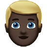 Man: Dark Skin Tone, Blond Hair Emoji 👱🏿‍♂️ image - Apple style