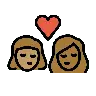 Kiss: Woman, Woman, Medium Skin Tone, Medium-Dark Skin Tone Emoji 👩🏽‍❤️‍💋‍👩🏾 image - OpenMoji style