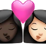 Kiss: Woman, Woman, Dark Skin Tone, Light Skin Tone Emoji 👩🏿‍❤️‍💋‍👩🏻 image - Apple style