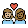 Couple With Heart: Woman, Woman, Medium-Light Skin Tone, Medium-Dark Skin Tone Emoji 👩🏼‍❤️‍👩🏾 image - OpenMoji style