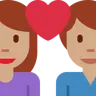 Couple With Heart: Woman, Man, Medium Skin Tone Emoji 👩🏽‍❤️‍👨🏽 image - Twitter / X (Twemoji) style
