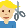 Man Getting Haircut: Medium-Light Skin Tone Emoji 💇🏼‍♂️ image - Twitter / X (Twemoji) style