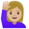 Woman Raising Hand: Medium-Light Skin Tone Emoji 🙋🏼‍♀️ image - Google Noto Color style