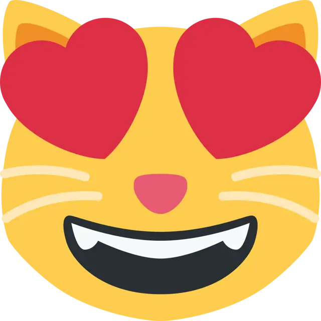 Cara de gato sonriente con ojos de corazón