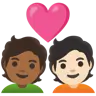 Kiss: Person, Person, Light Skin Tone, Medium-Dark Skin Tone Emoji 🧑🏻‍❤️‍💋‍🧑🏾 image - Google Noto Color style